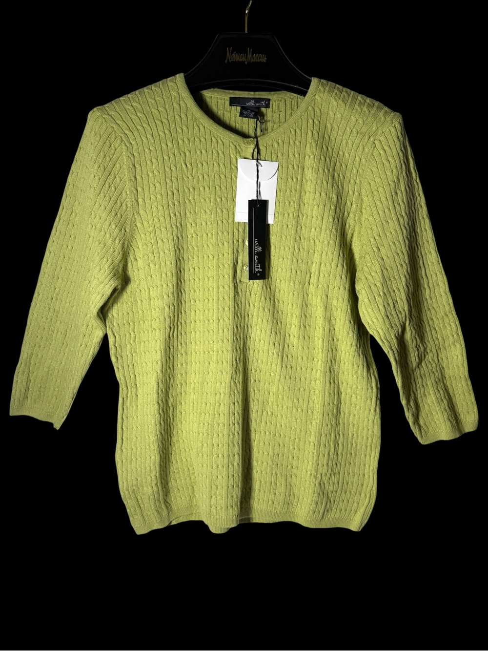 Willi Smith Lime Cable Knit Shrug Sleeve Crewneck Sweater